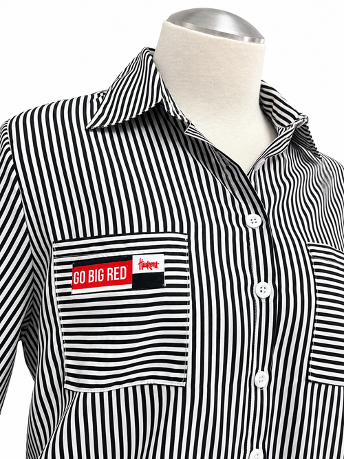'Go Big Red' Black Striped Button-Down - Size Large