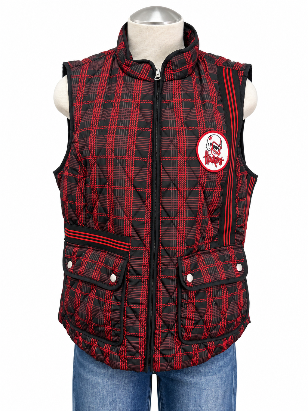 Red/Black Embellished Husker Vest - Size Large