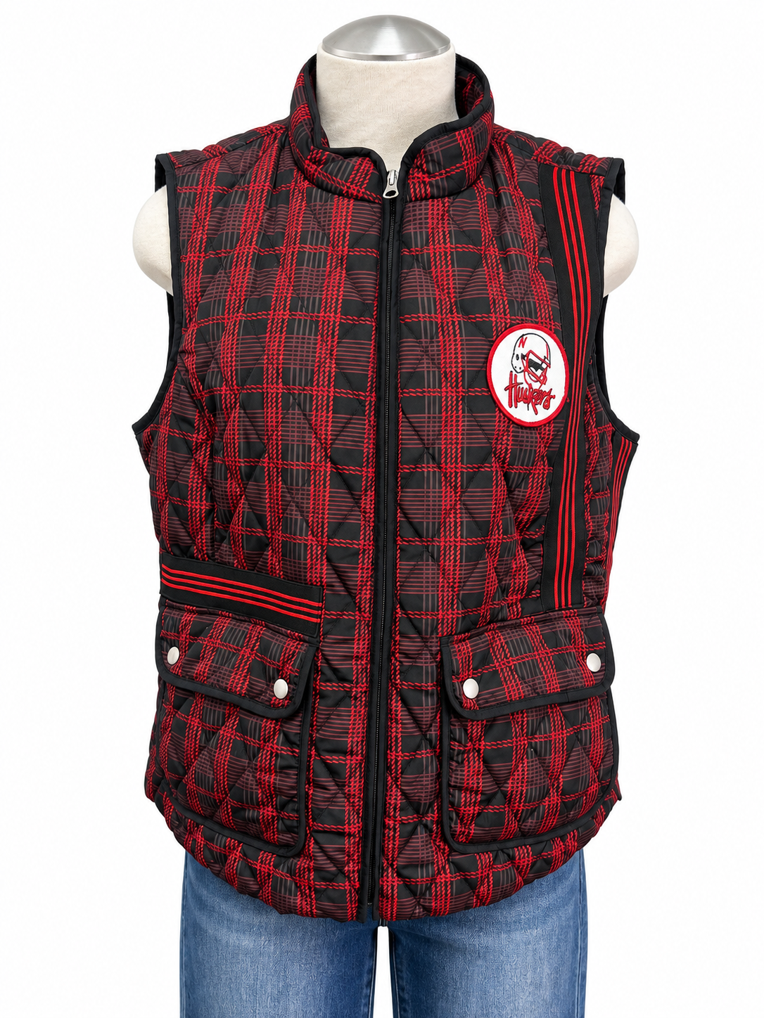 Red/Black Embellished Husker Vest - Size Large