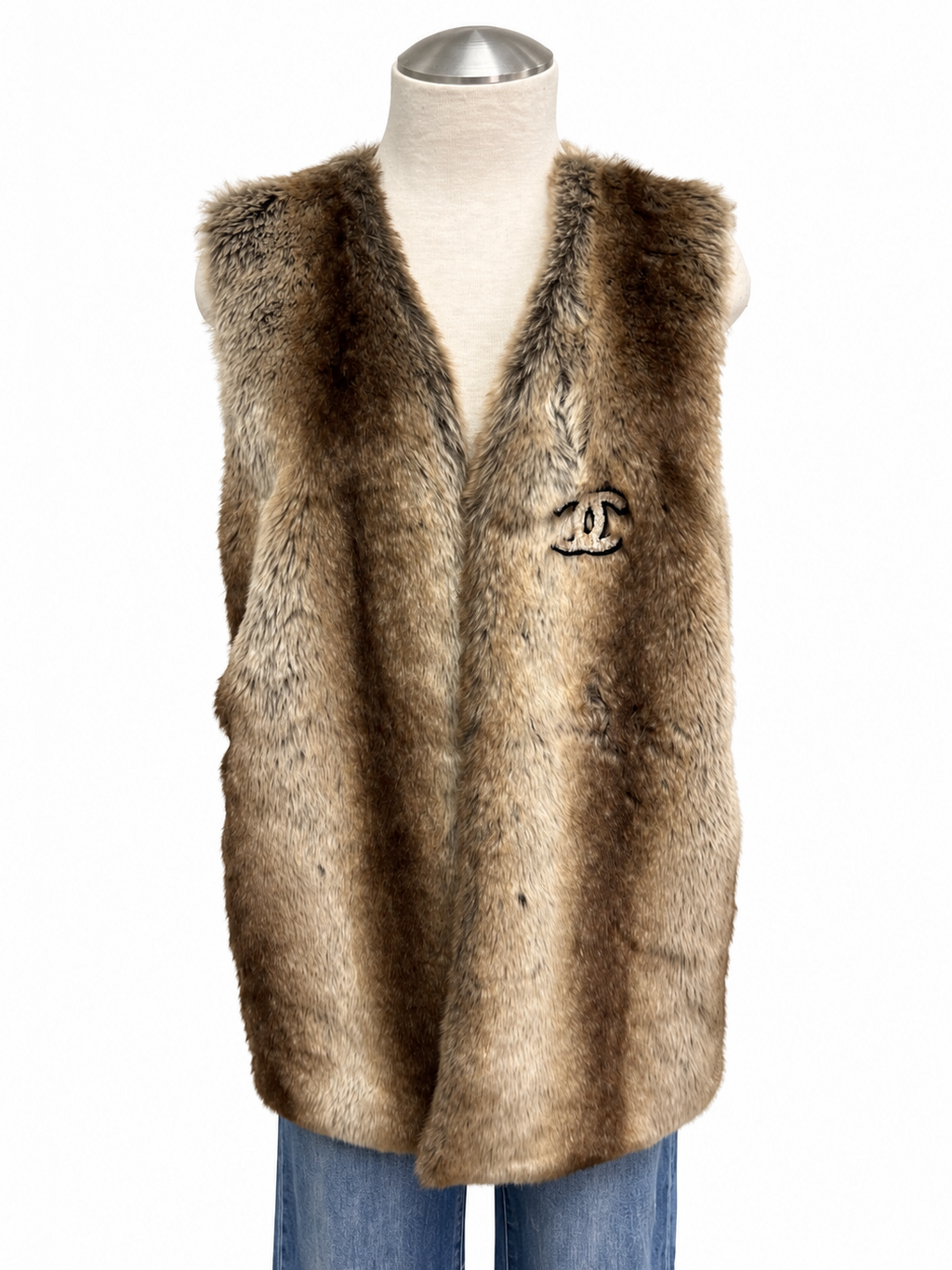 Embellished Fur Sweater Vest - Size XL