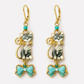 Handmade Gray Tabby Cat & Turquoise Bow Earrings by D.K. Tlustos