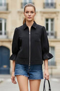 3/4 Zip Front Ruffle Sleeve Jacket