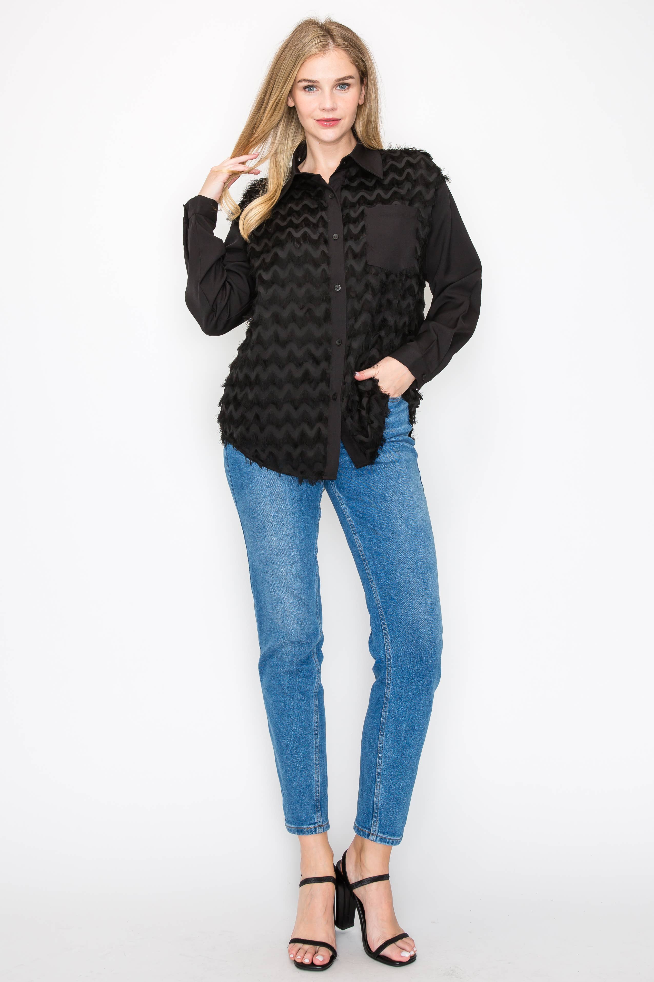 Joh Apparel - Weena Woven Feathered Shirt