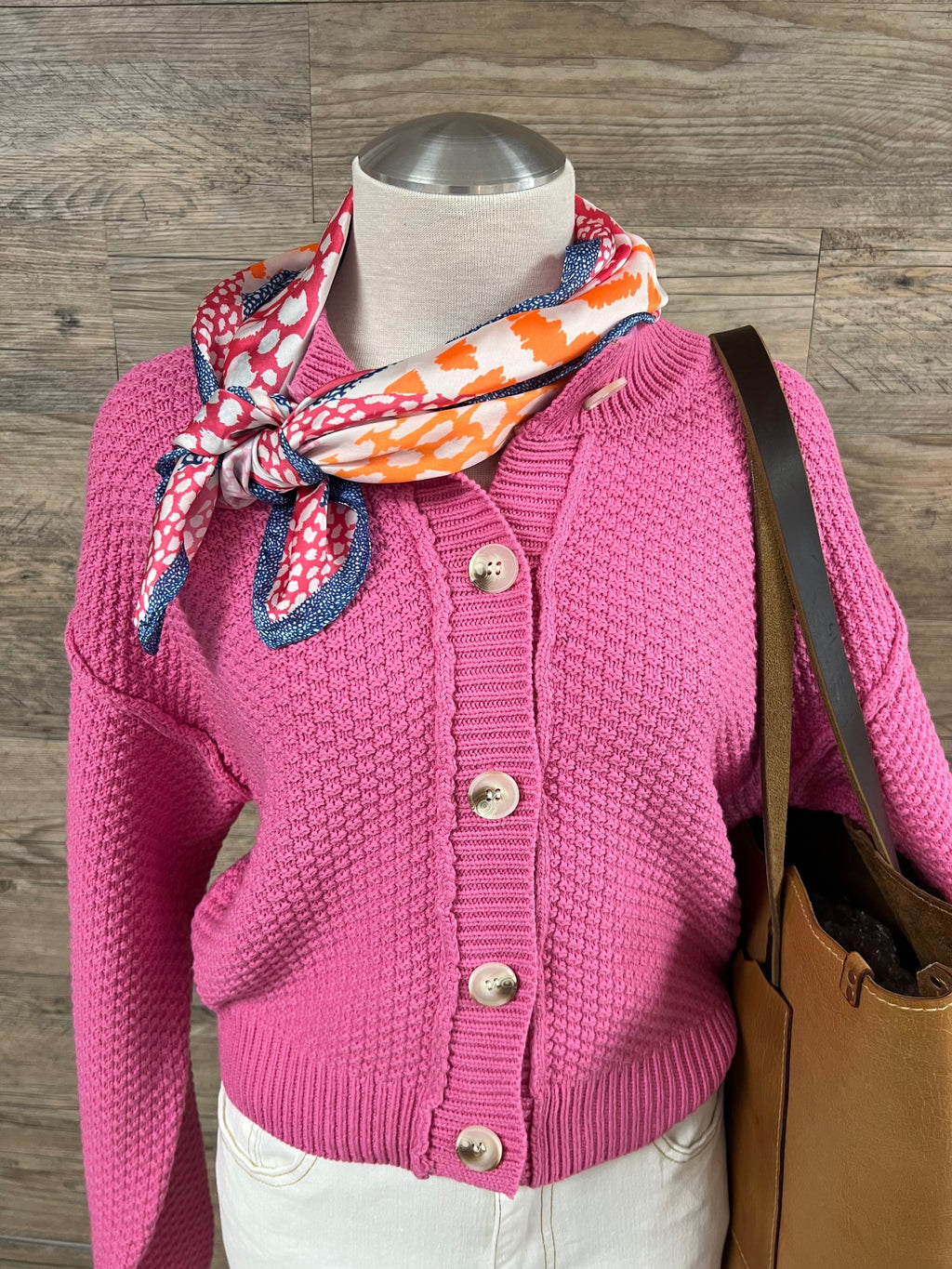Fuchsia Textured Knit Cardigan