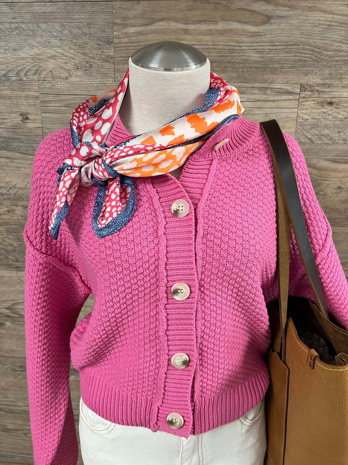 Fuchsia Textured Knit Cardigan