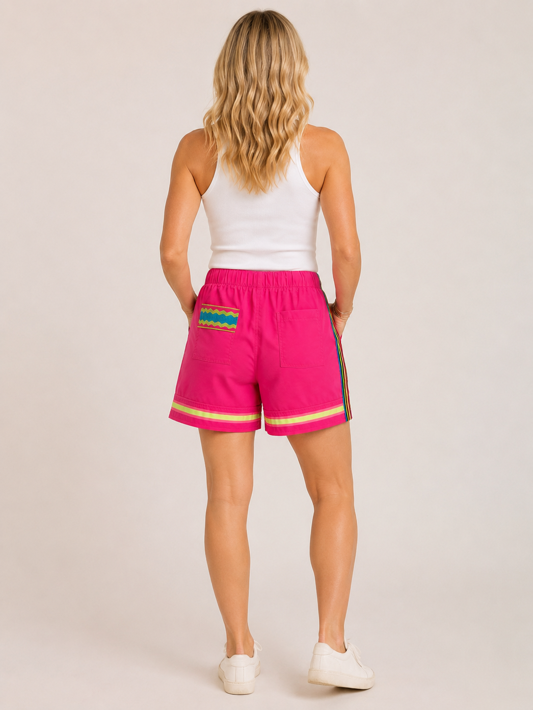 Hand-Embellished Neon Sunset Lounge Shorts by Trish - Size Large