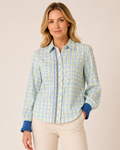 Hand-Embellished Pastel Check Ruffle Cuff Blouse by Trish - Size Small