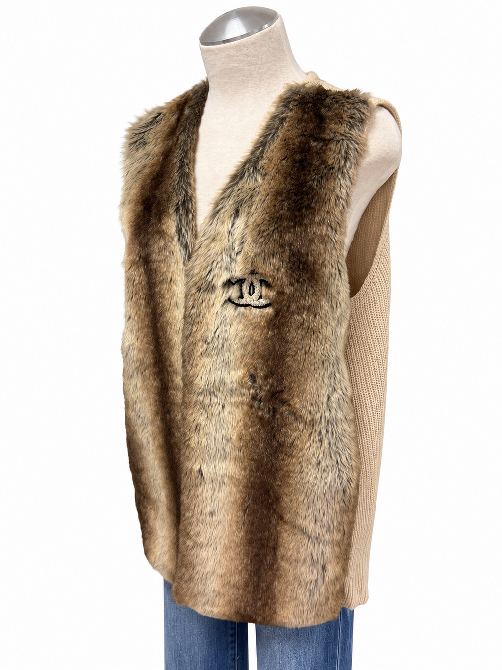 Embellished Fur Sweater Vest - Size XL