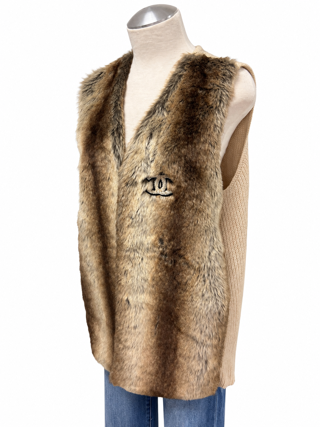 Embellished Fur Sweater Vest - Size XL