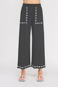 Allie Rose - Embroidered Linen Elastic Tie-Waist Ankle Pant