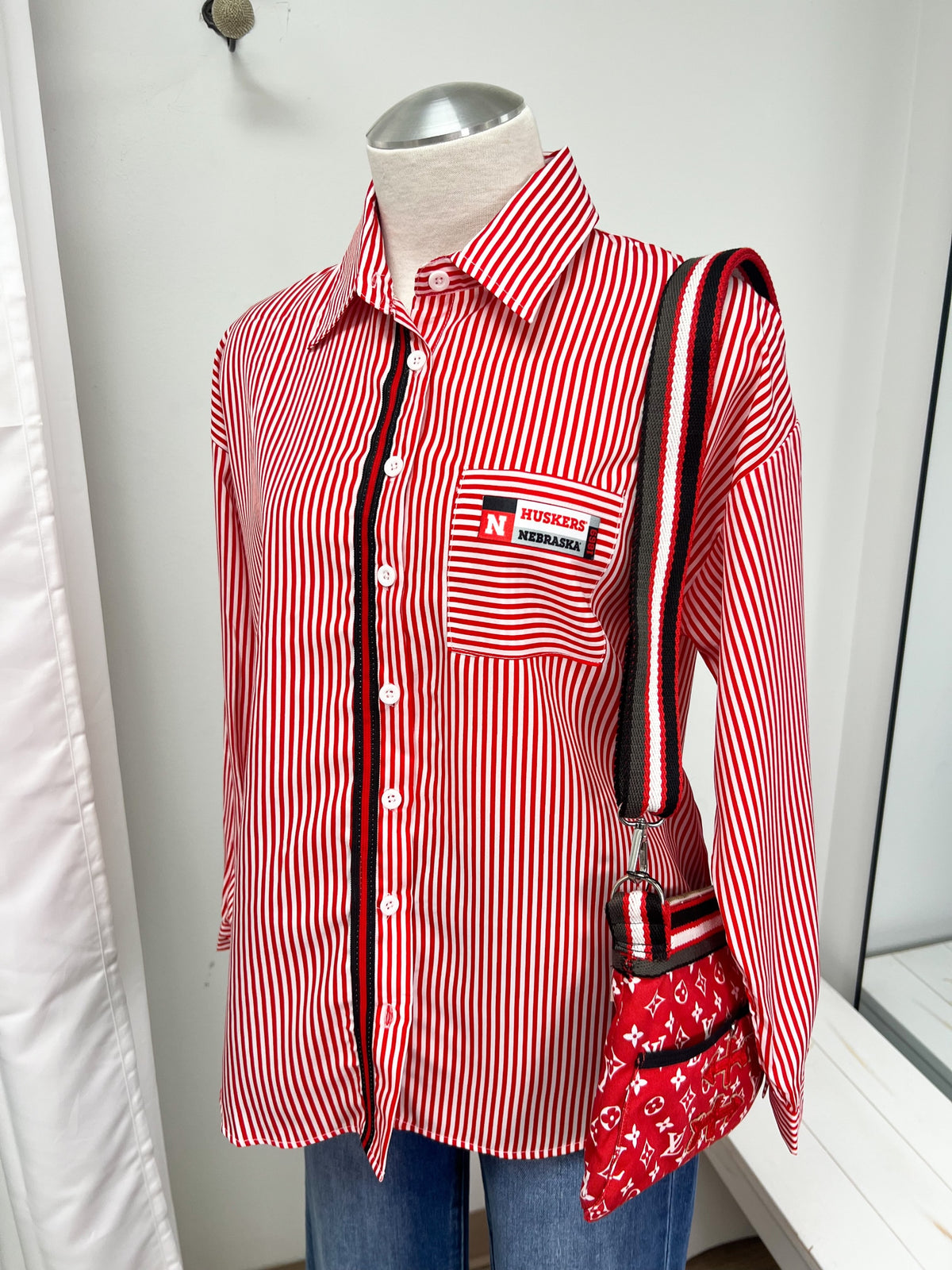 'Huskers' Red Striped Button-Down - Size Large