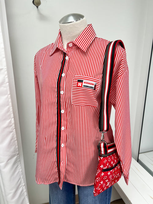 'Huskers' Red Striped Button-Down - Size Large