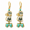 Handmade Gray Tabby Cat & Turquoise Bow Earrings by D.K. Tlustos