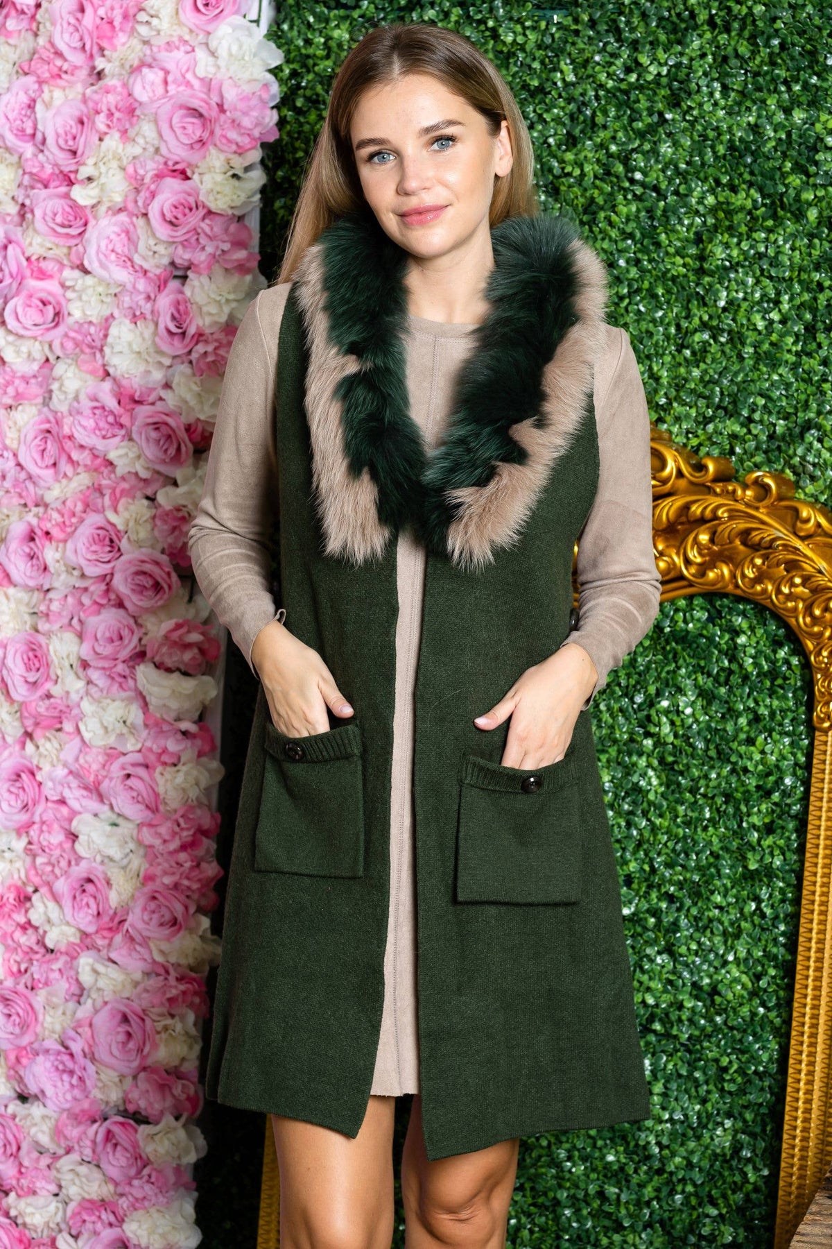 Selma Knitted Vest with Faux Fur