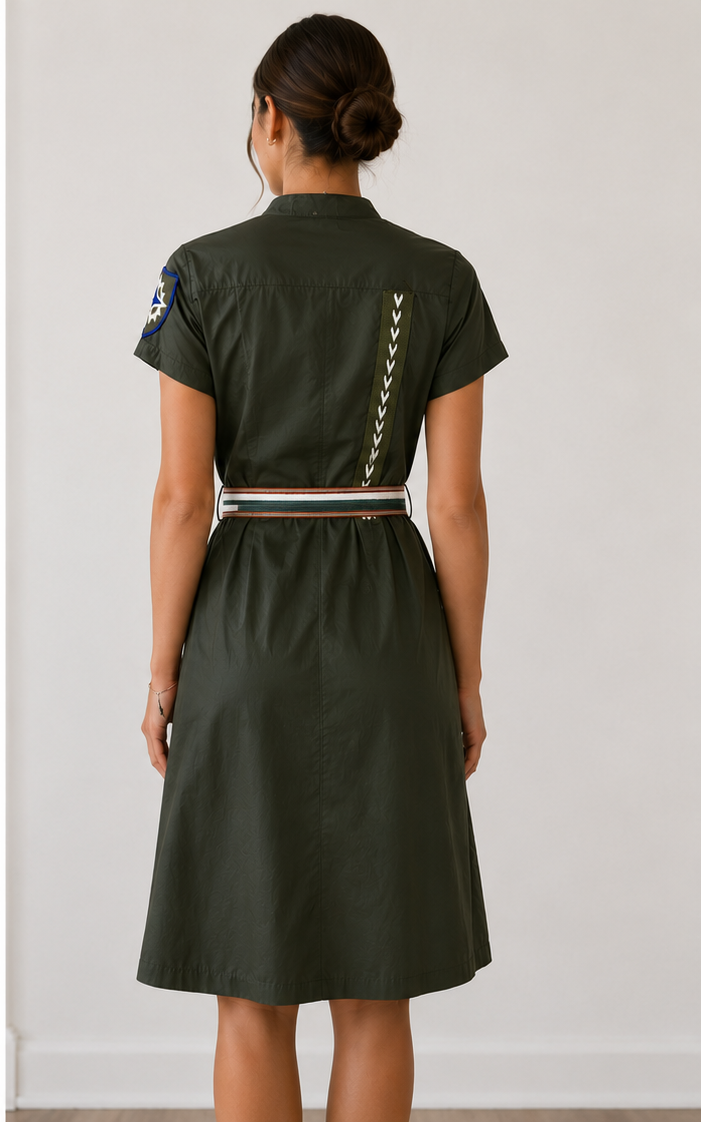 Hand-Embellished Military-Inspired Utility Dress by Trish - Size Small