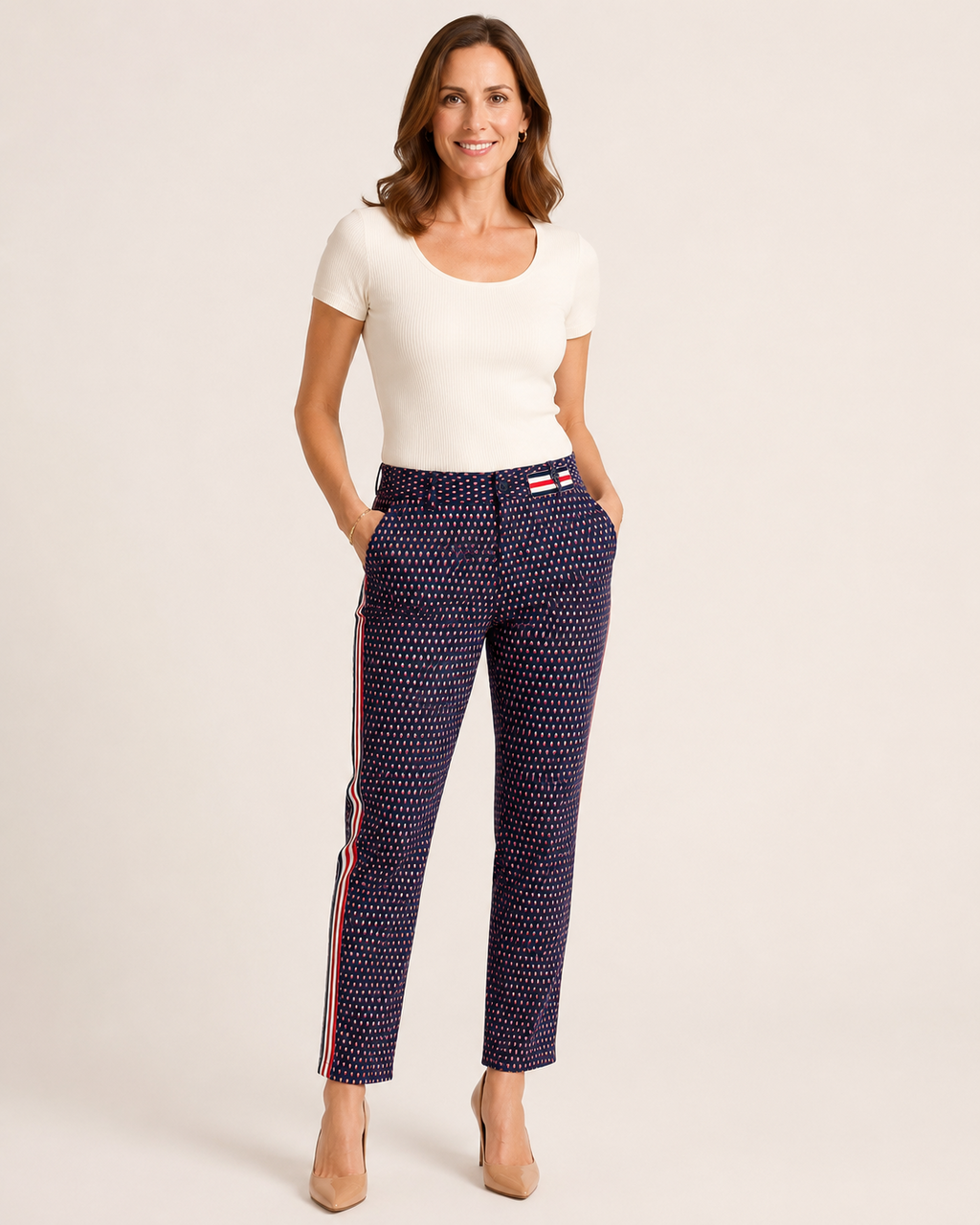 Hand-Embellished Americana Side-Stripe Pants by Trish