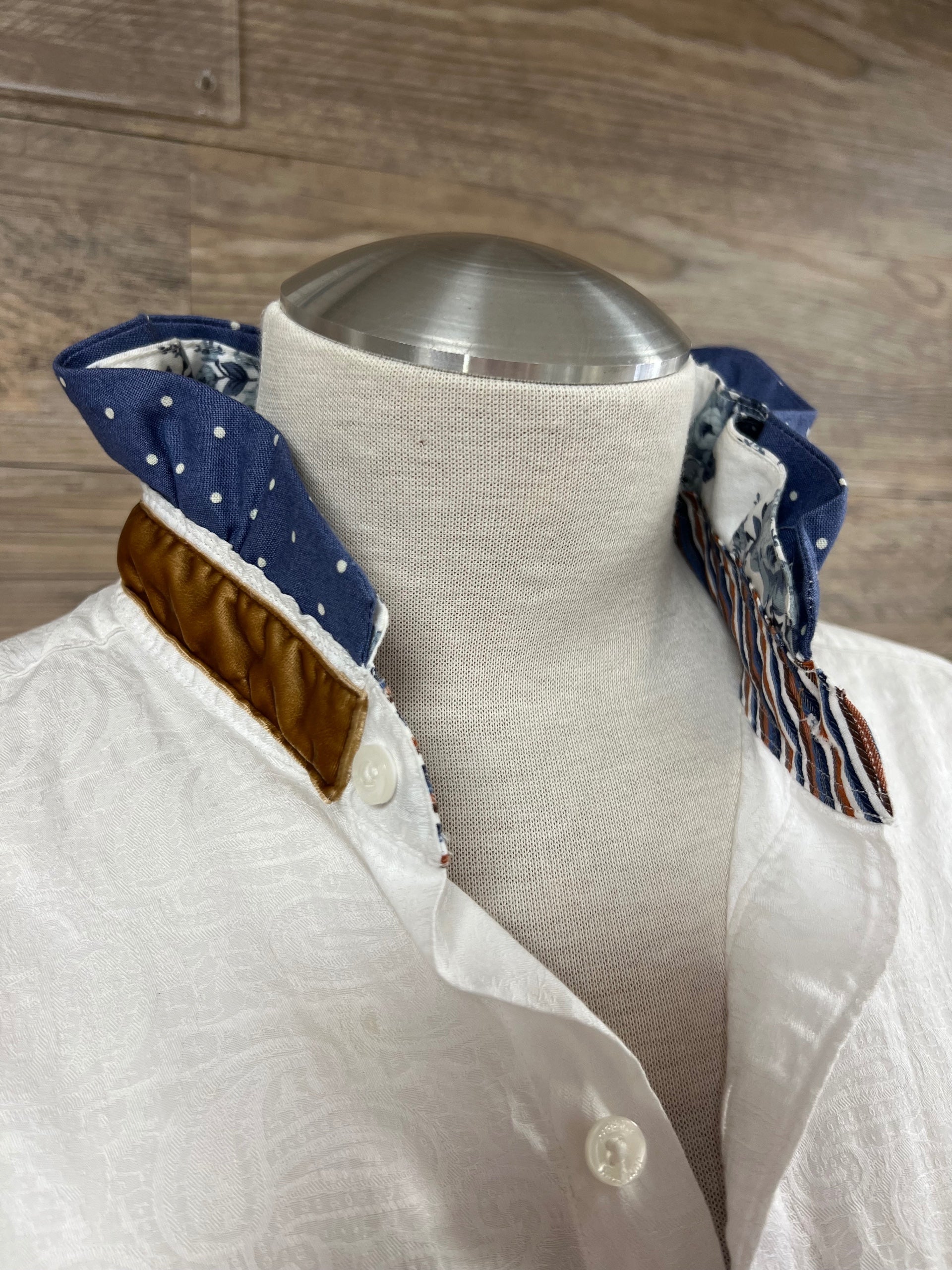 White Paisley Ruffle Blouse Embellished by Trish - Size Large