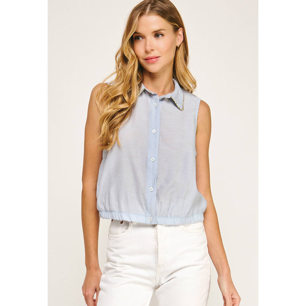 Chic Accent Collar Neck Button-Down Crop Top