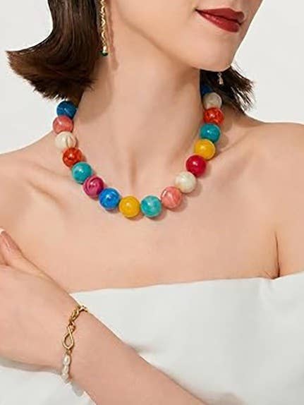 Resin Bead Adjustable Statement Necklace