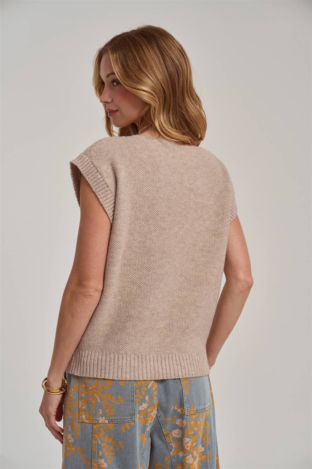 Ribbed Knit Cap Sleeve Dolman Sweater