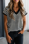 Classic Stripe Ruffle Sleeve V-Neck Top