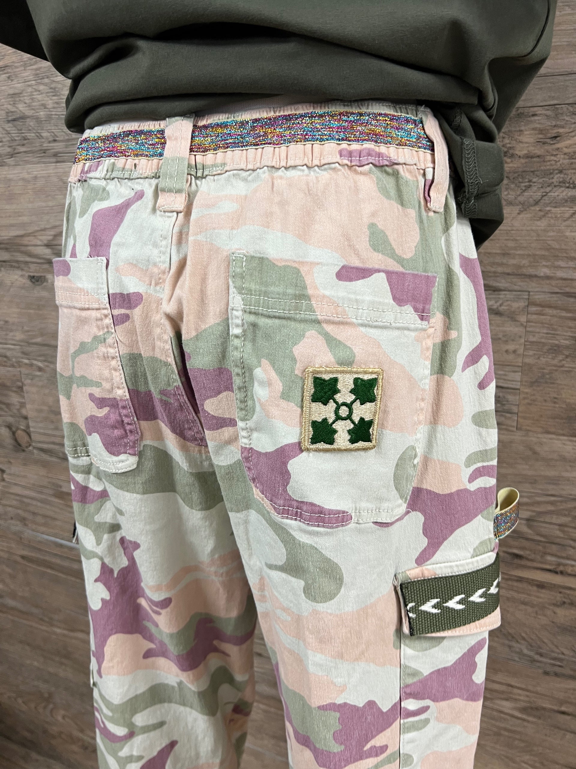 Raspberry Sherbet Camo Pants Embellished by Trish - Size L