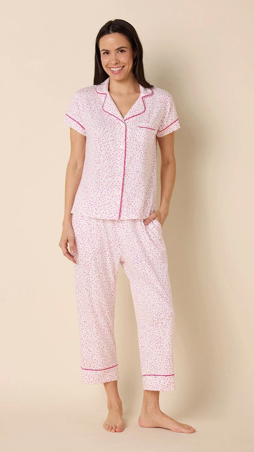 Cat's Pajamas Confetti Orchid Pima Knit Capri Set