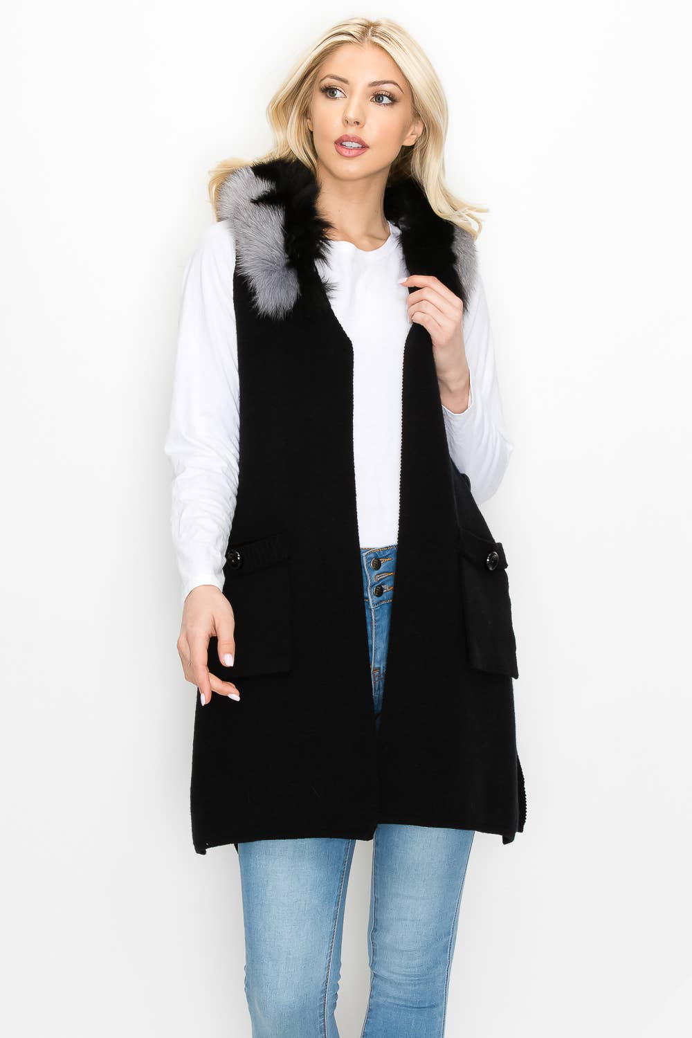 Selma Knitted Vest with Faux Fur