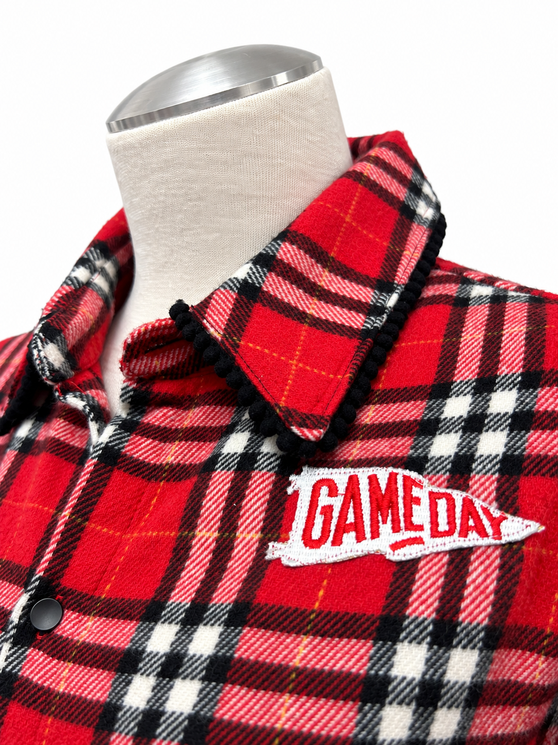 'Gameday' Embellished Plaid Jacket with Fur - Size Small