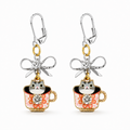 Handmade Whimsical Gray Kitten in a Teacup Earrings by D.K. Tlustos