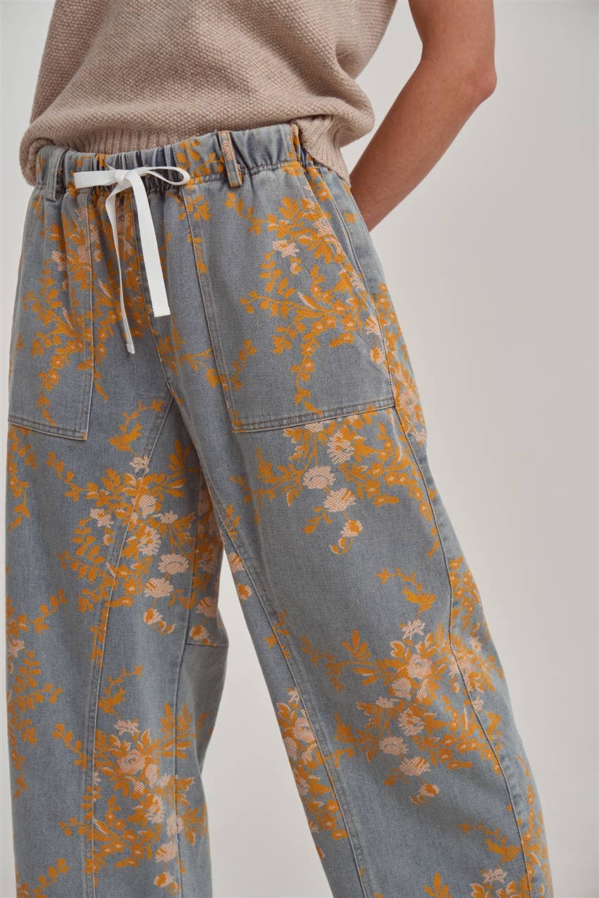 Golden Bloom Drawstring Mid Rise Jeans