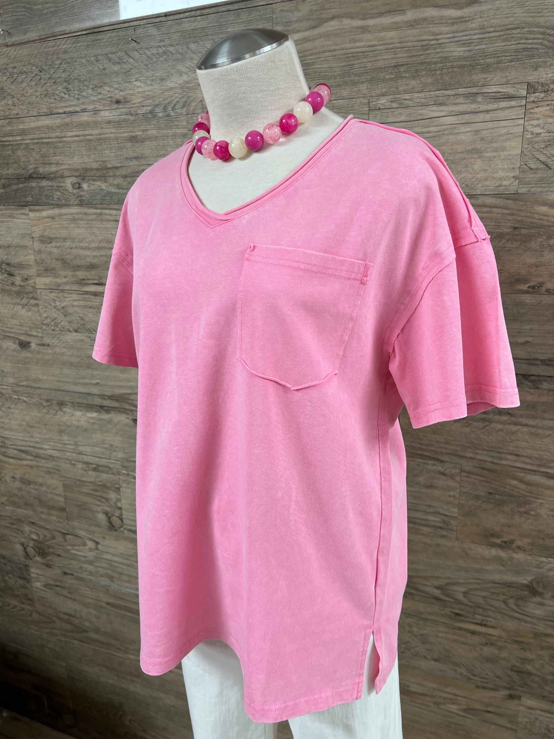 Pink Solid Mineral Wash Cotton Tee | S-XL