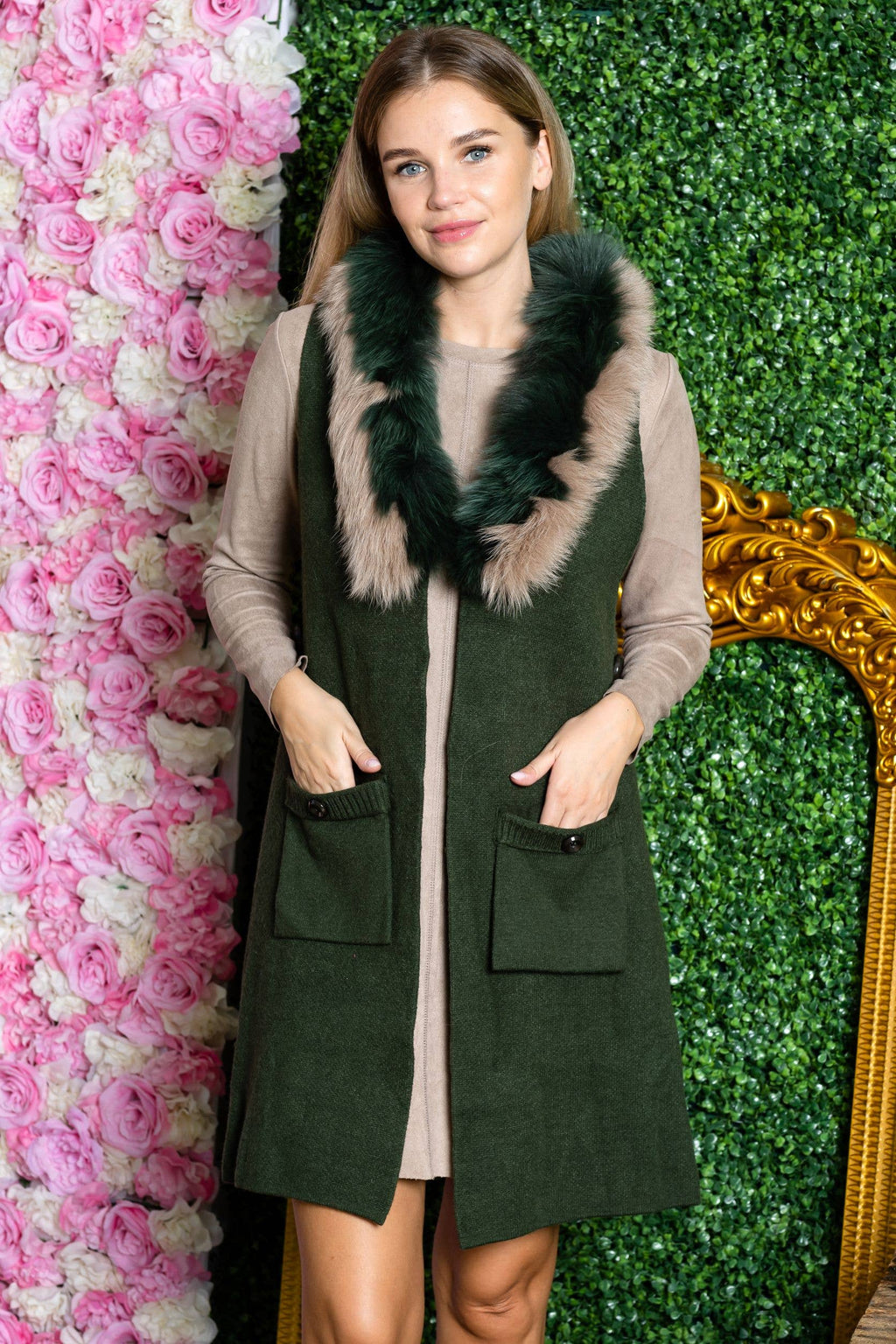 Selma Knitted Vest with Faux Fur