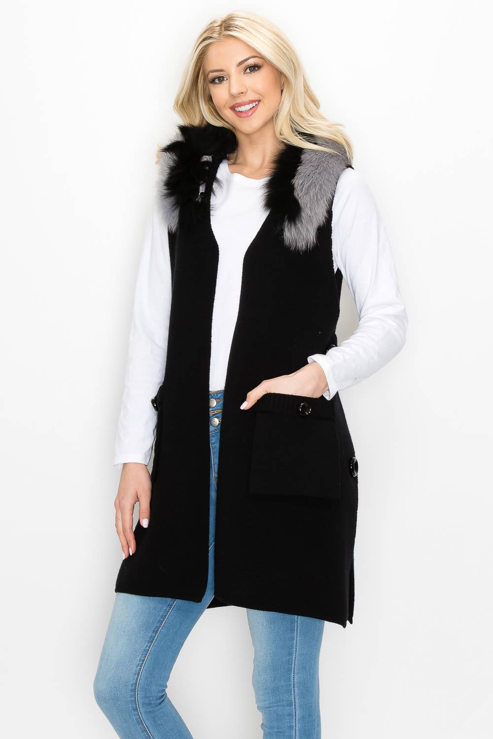 Selma Knitted Vest with Faux Fur