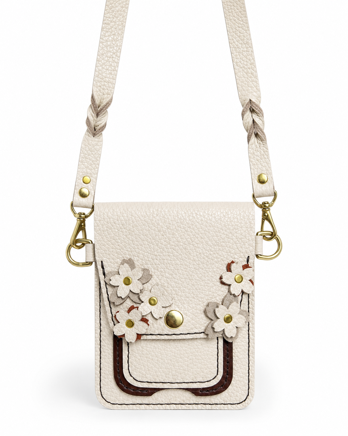 Beige and Brown Flowered Leather Crossbody by Finch