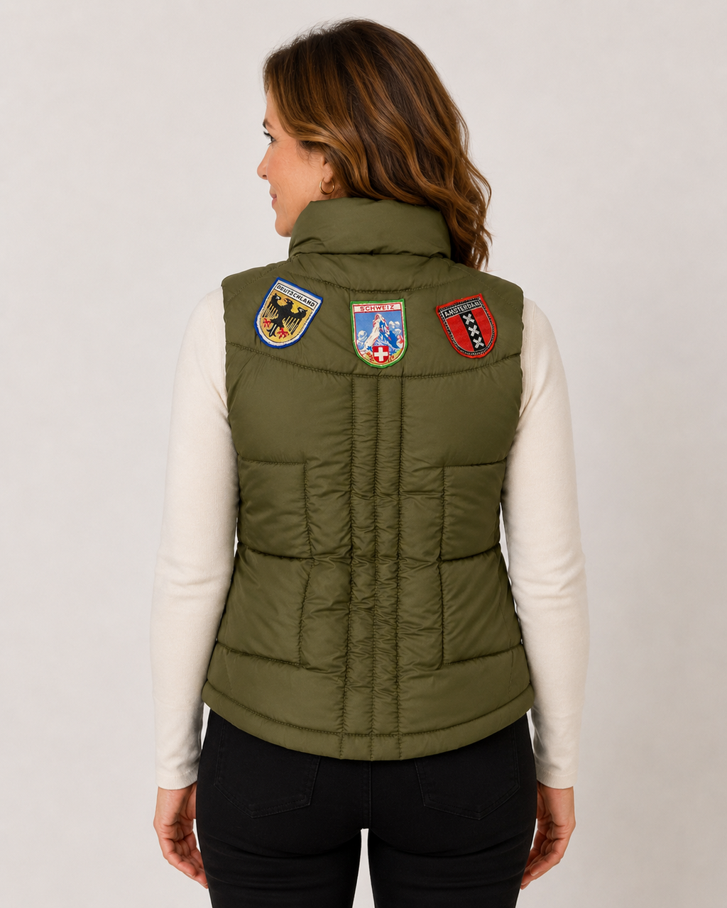 Hand-Embellished Alpine Chic Puffer Vest by Trish - Size Small