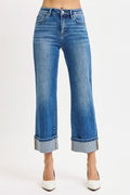 Risen Jeans - Mid Rise Crop Straight Cuffed Jeans