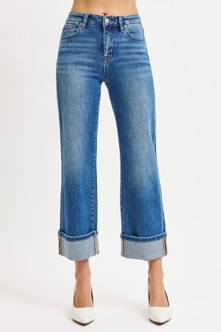 Risen Jeans - Mid Rise Crop Straight Cuffed Jeans