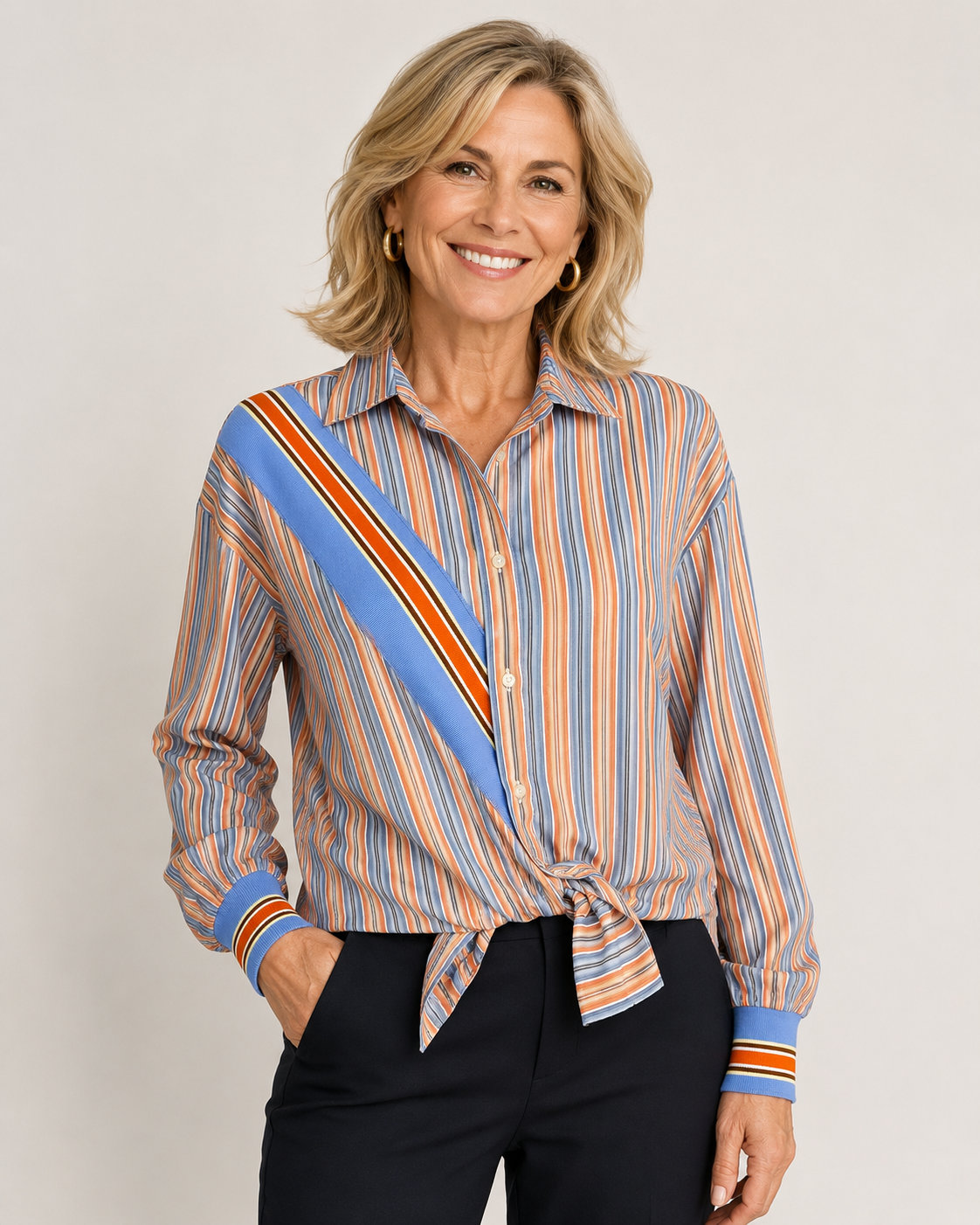 Hand-Embellished Sunset Stripe Blouse by Trish Size X-Large