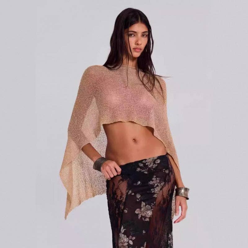 Thin Ice Silk Knitted Poncho Top