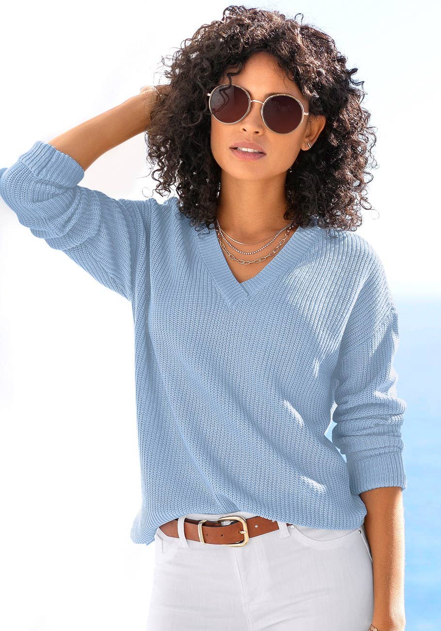 Women's Ribbed V-Neck Sweater