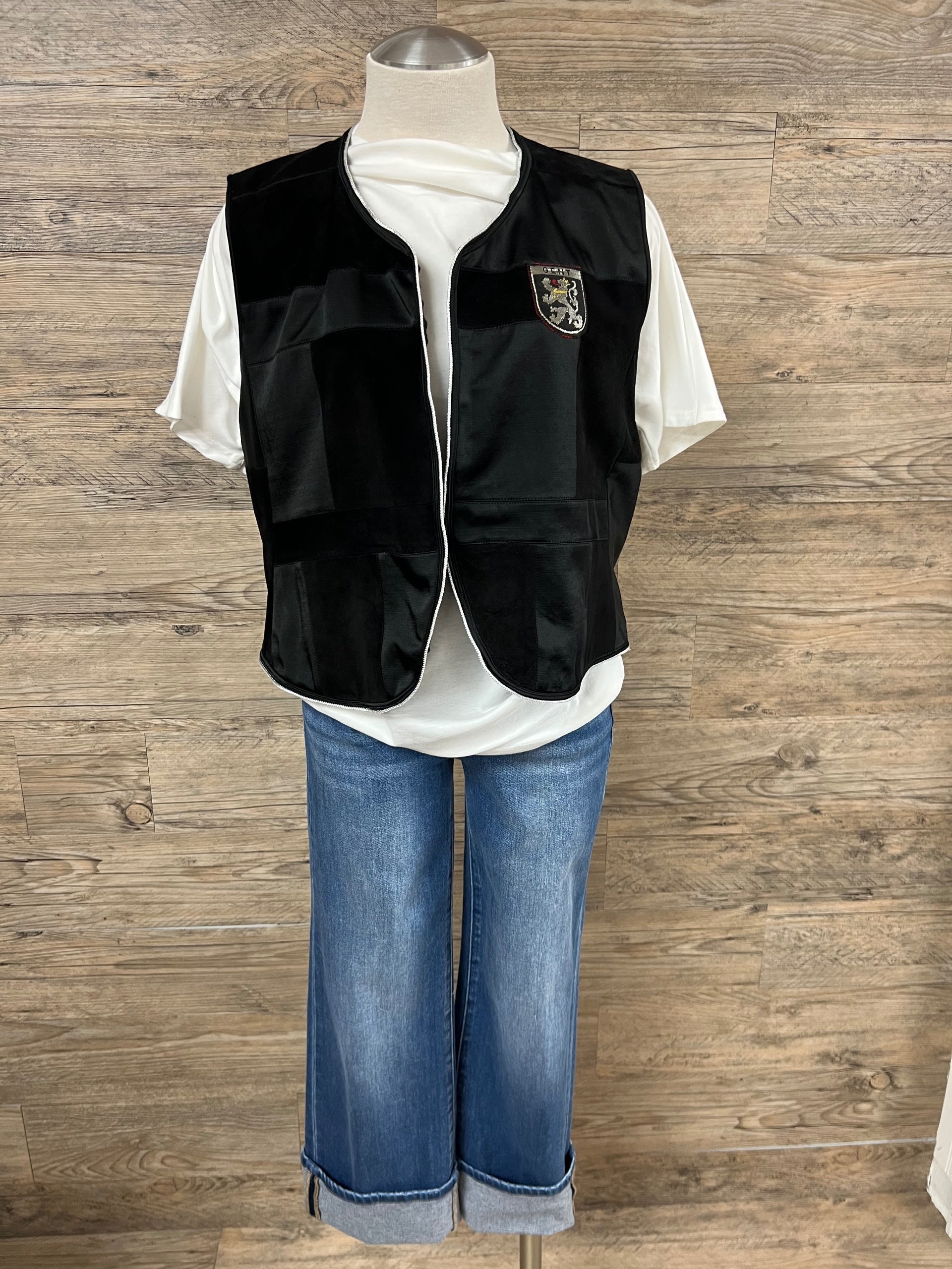 Black Block Suede Vest Embellished by Trish - Size Medium