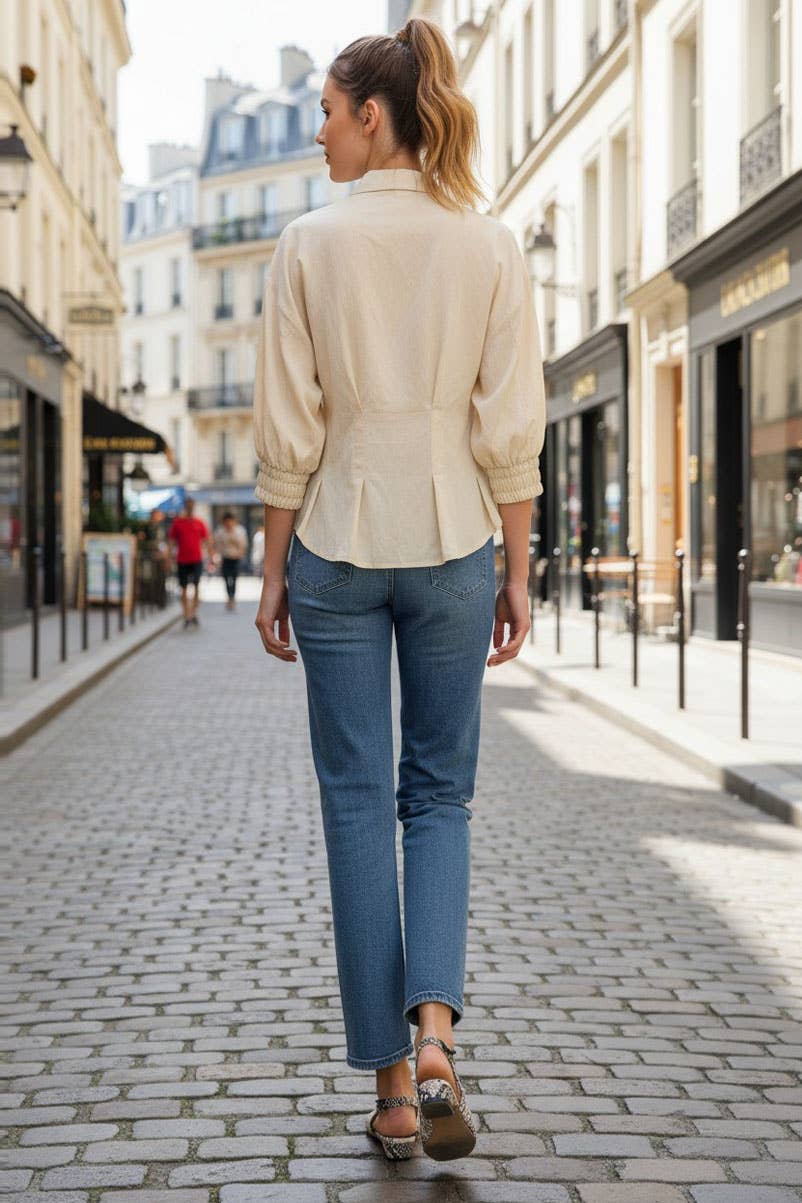 VAVA by Joy Han - DART DETAIL 3/4 STEEVE BUTTON DOWN BLOUSE