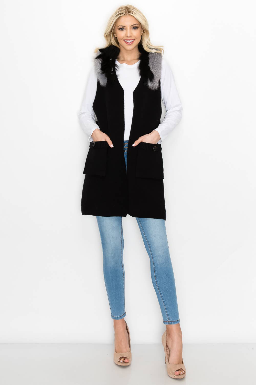 Selma Knitted Vest with Faux Fur