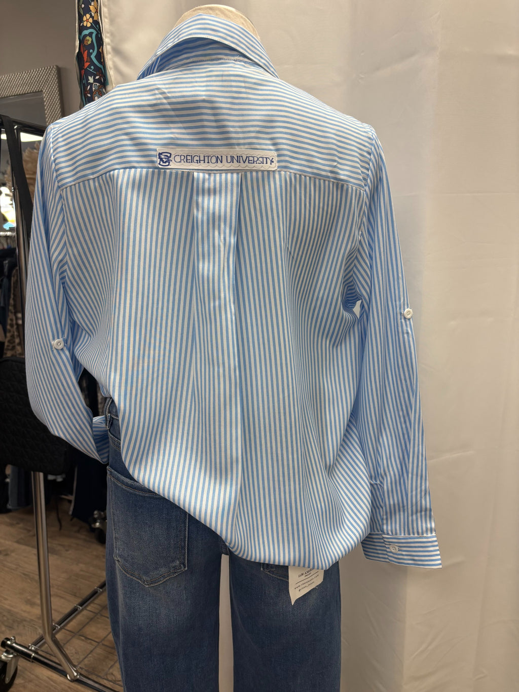 'Creighton' Blue Striped Button-Down