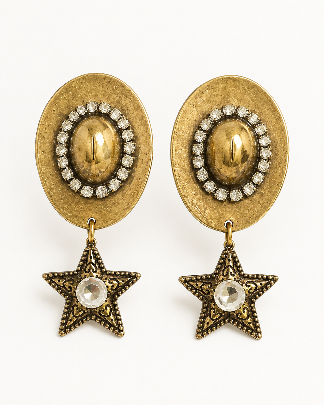 Handmade Golden Rodeo Star Clip-On Earrings by D.K. Tlustos