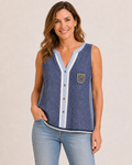 Hand-Embellished Denim-Inspired Patched Tank by Trish - Size Medium