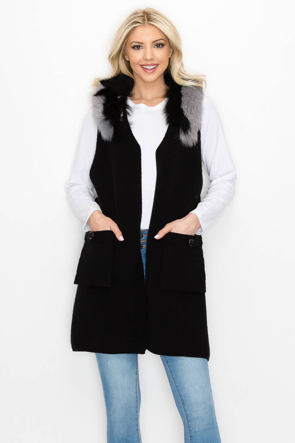 Selma Knitted Vest with Faux Fur