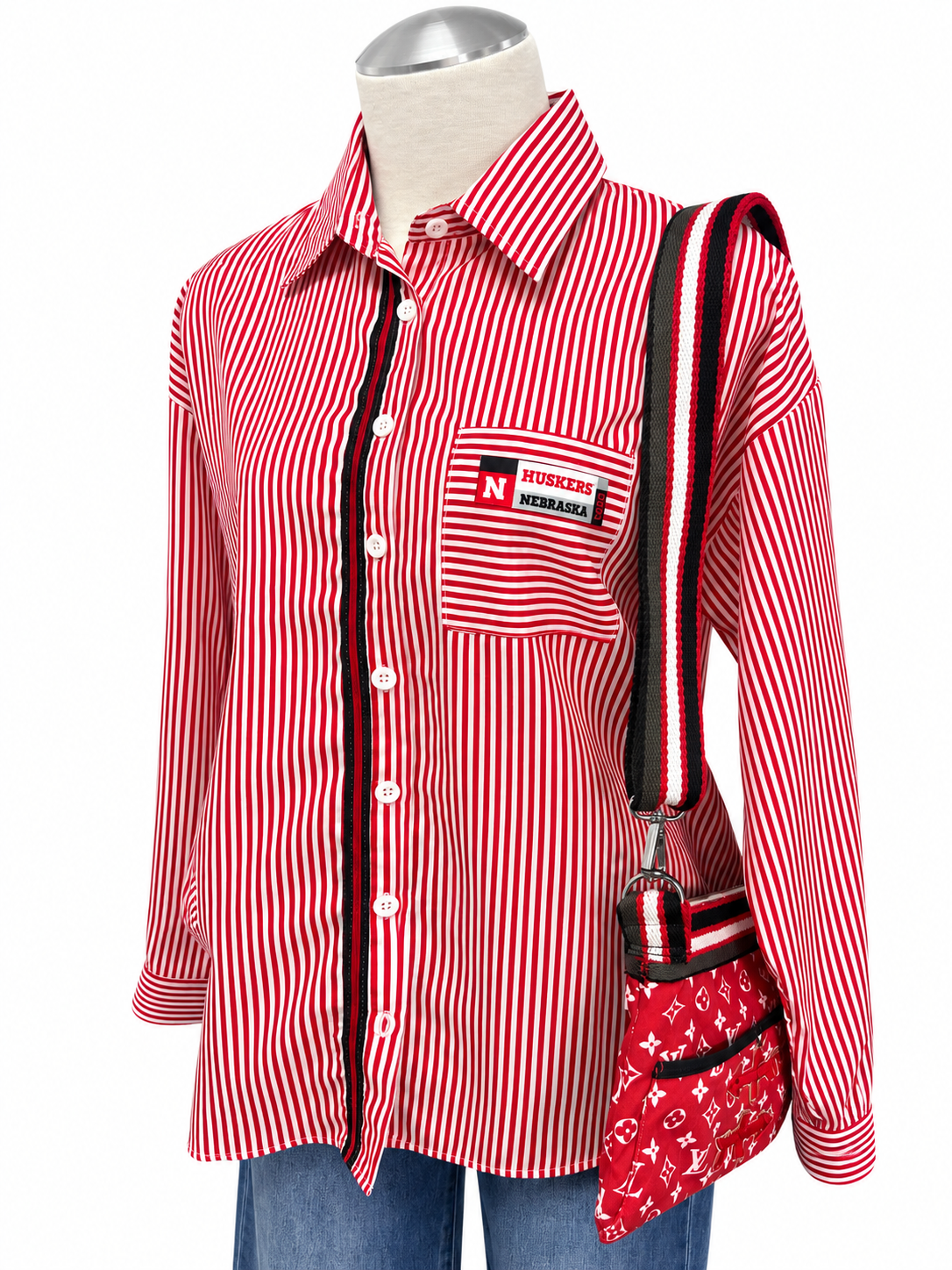 'Huskers' Red Striped Button-Down