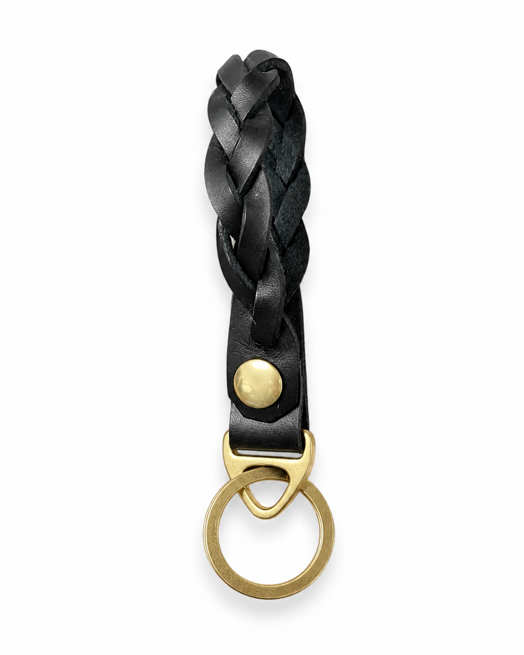 Handmade Braided Leather Keychain with Brass D-Ring by Finch
